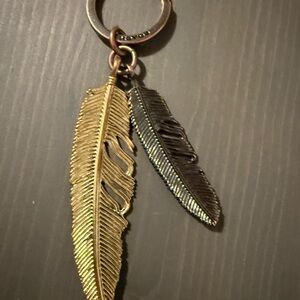 Coach Metal Feather Keychain Fob Bag Charm Gold Gunmetal Rare